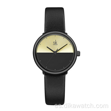 Relojes de pareja de moda de marca superior SK para hombres y mujeres, reloj de cuarzo de lujo minimalista con correa de cuero, reloj de pulsera informal para pareja